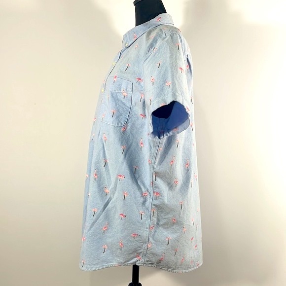 Men’s American Eagle button down shirt, XL, blue, pink, flamingo, palm trees - Picture 2 of 6